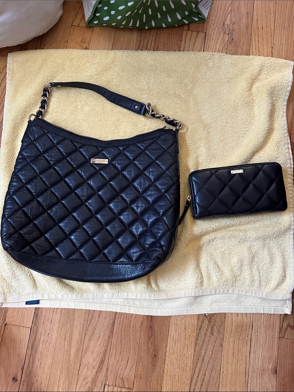 Kate Spade Quilted Black Leather Shoulder Bag with Matching Wallet